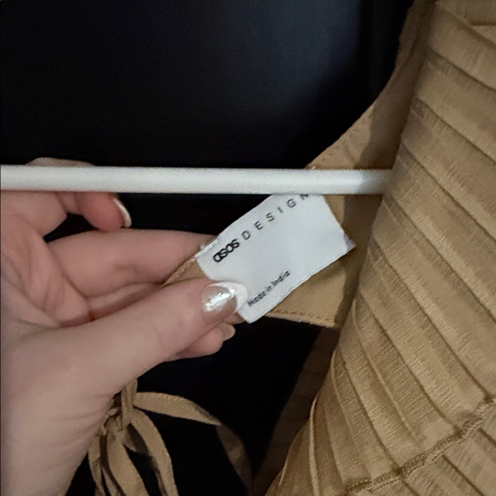 ASOS Camel-Tone Pleated Ruffle Midi Dress - Picture 2 of 3